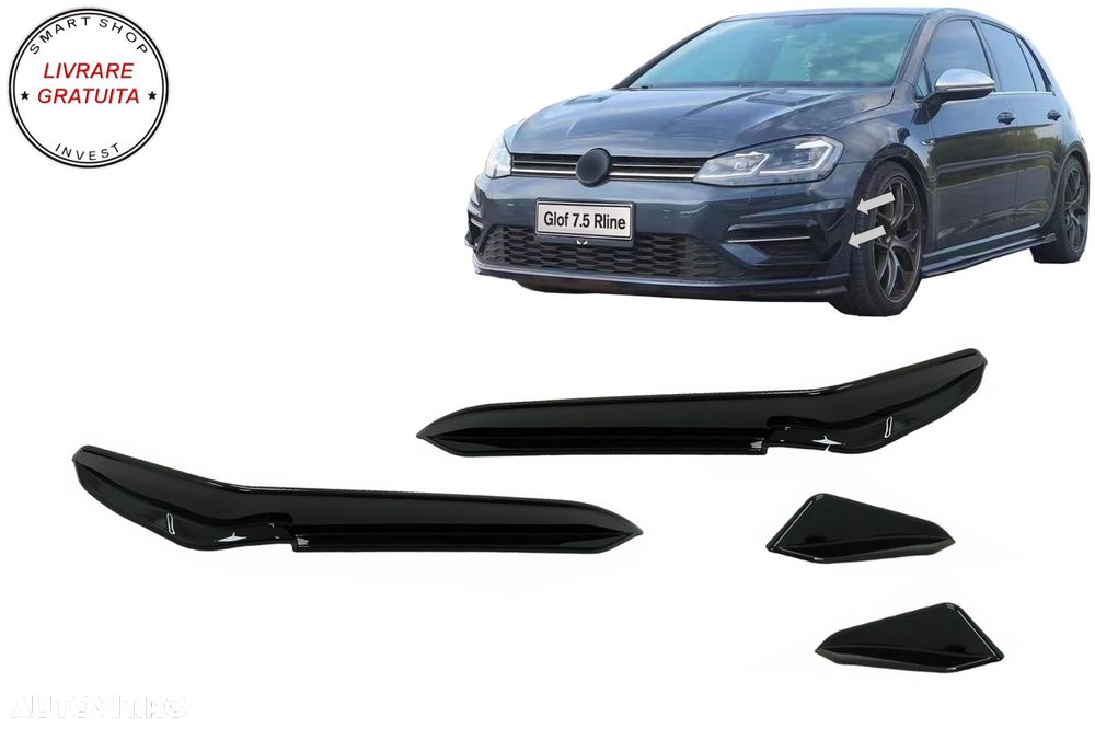 Ornamente bara fata flapsuri VW Golf 7.5 R Hatchback (2017-2020) Negru Lucios- livrare gratuita - 1