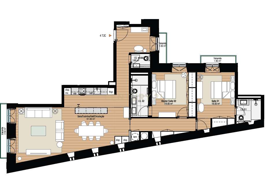 Sofisticado T2 com varanda e amplas áreas interiores. - Grande imagem: 3/11