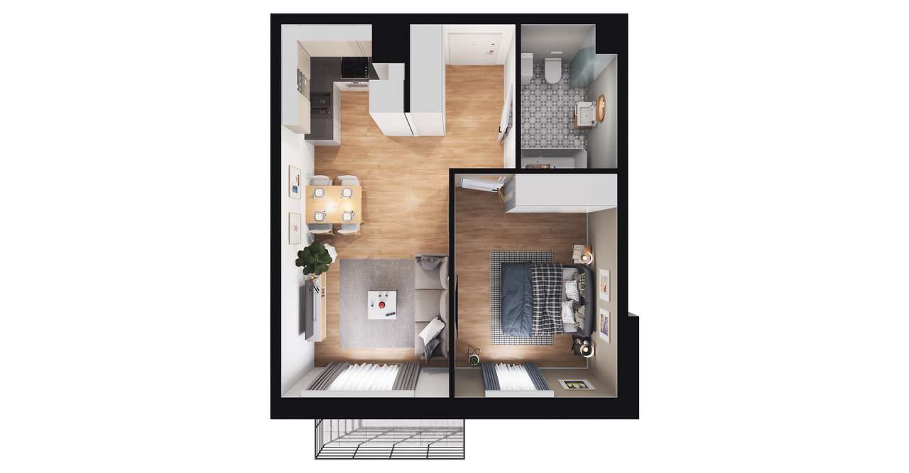 2-pokojowe mieszkanie 39m2 + balkon - Pełny obrazek: 3/13