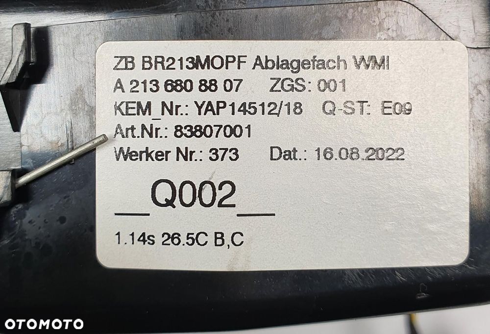 SCHOWEK TUNELU PÓŁKA NA NAPOJE KUBKI DEKOR MERCEDES W213 A2136808807 - 6