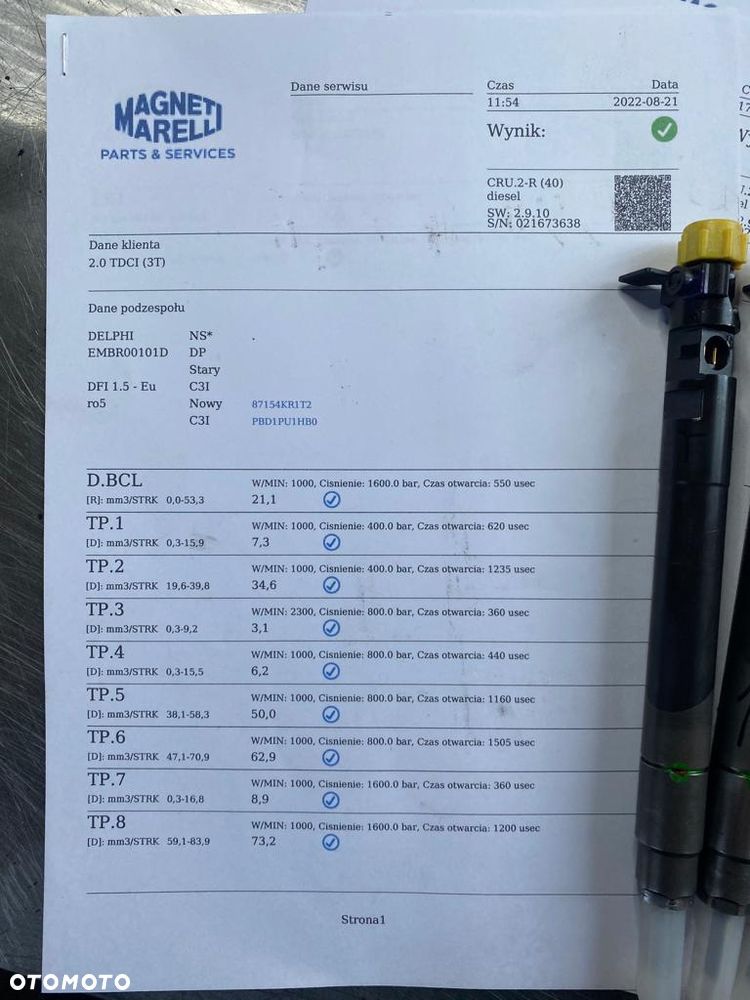 WTRYSKIWACZ TEST 2.0 TDCI HDI EMBR00101D WTRYSK WYDRUK IMA SPRAWDZONE FORD MONDEO S MAX PEUGEOT 508 CITROEN C4 - 6