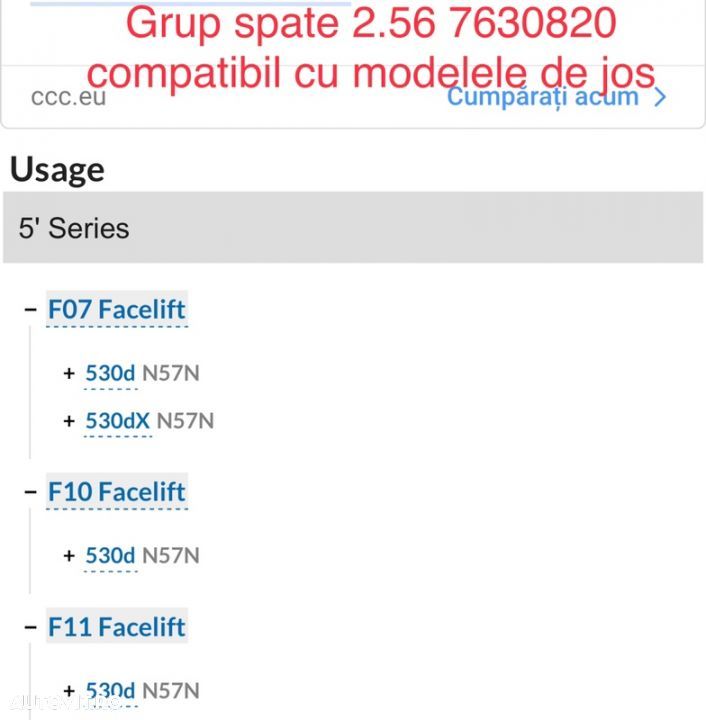 grup diferențial spate raport 2.56 530 530xd F07 Gt F10 F11 planetară punte spate F06 640d F01 - 7