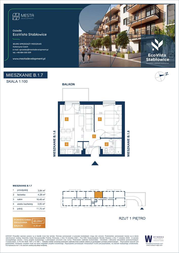 2 pokojowe mieszkanie A.1.7 Vista Eco, ul. Łomnicka