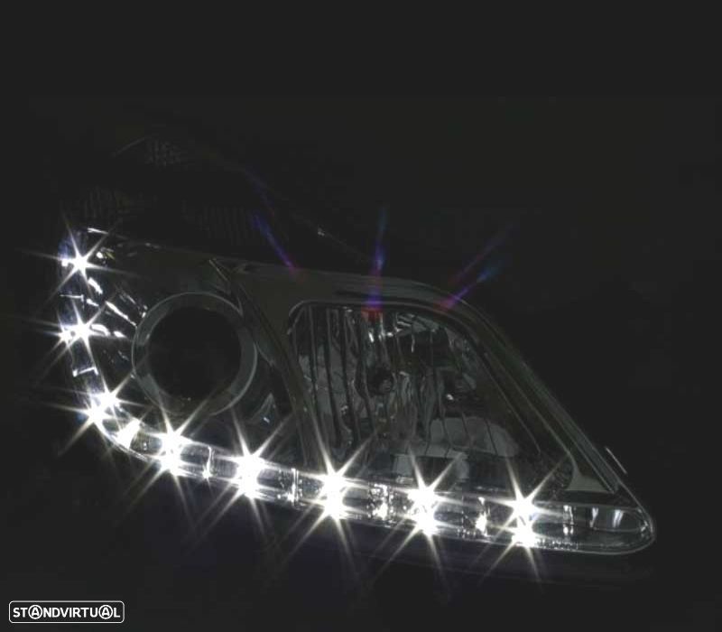 FARÓIS FRONTAIS PARA OPEL CORSA D LUZ DIURNA LED 06-10. FUNDO CROMADO - 2