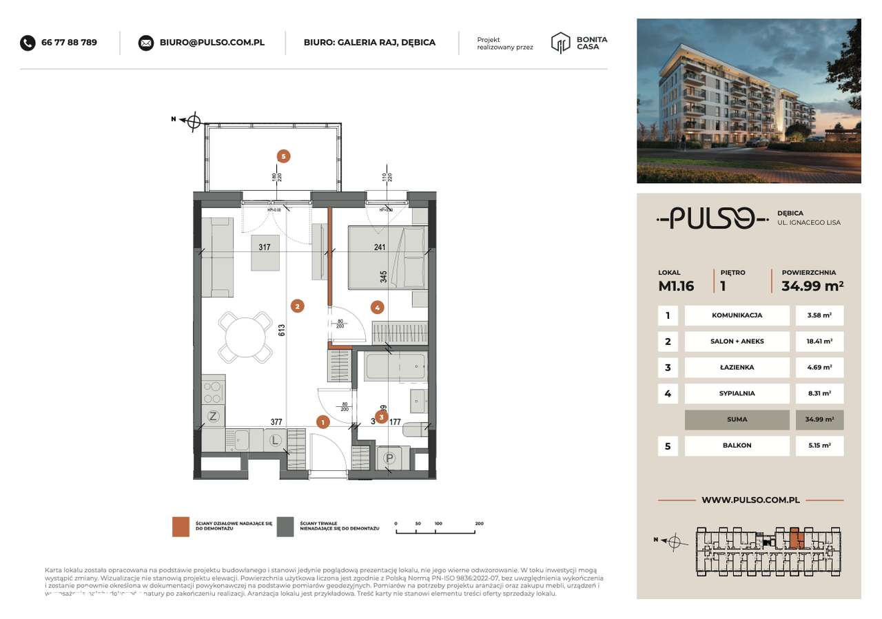 [M1.16] MIESZKANIE 34,99 m2 - 2 POK + BALKON 5,15 m2 - Pełny obrazek: 3/9