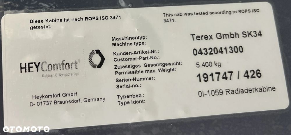 KABINA KOPARKA ŁADOWARKA TEREX KOBELCO SCHAFFER TEREX YANMAR SK34 12194netto - 13