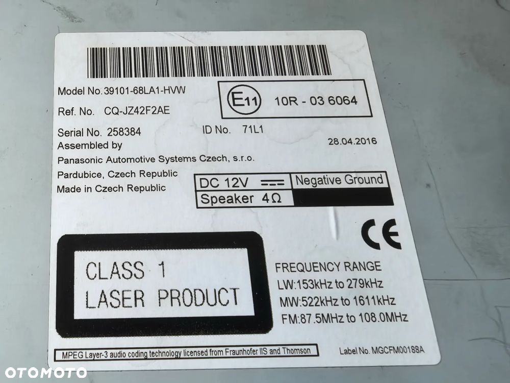Suzuki Swift mk7 Radio CD USB 39101-68L1-HVW - 3