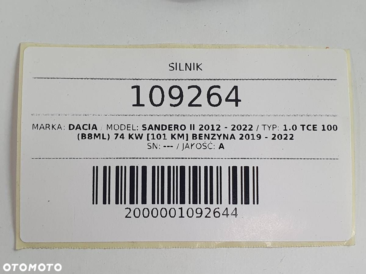 SILNIK KOMPLETNY 1.0 TCE H4D 450 B450 H4DB450 DACIA SANDERO II - 9