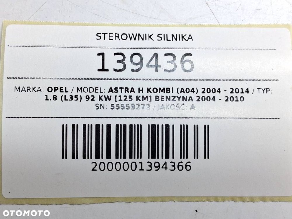 STEROWNIK KOMPUTER SILNIKA OPEL ASTRA H 1.9 BENZYNA 125KM EUROPA 55559272 - 3