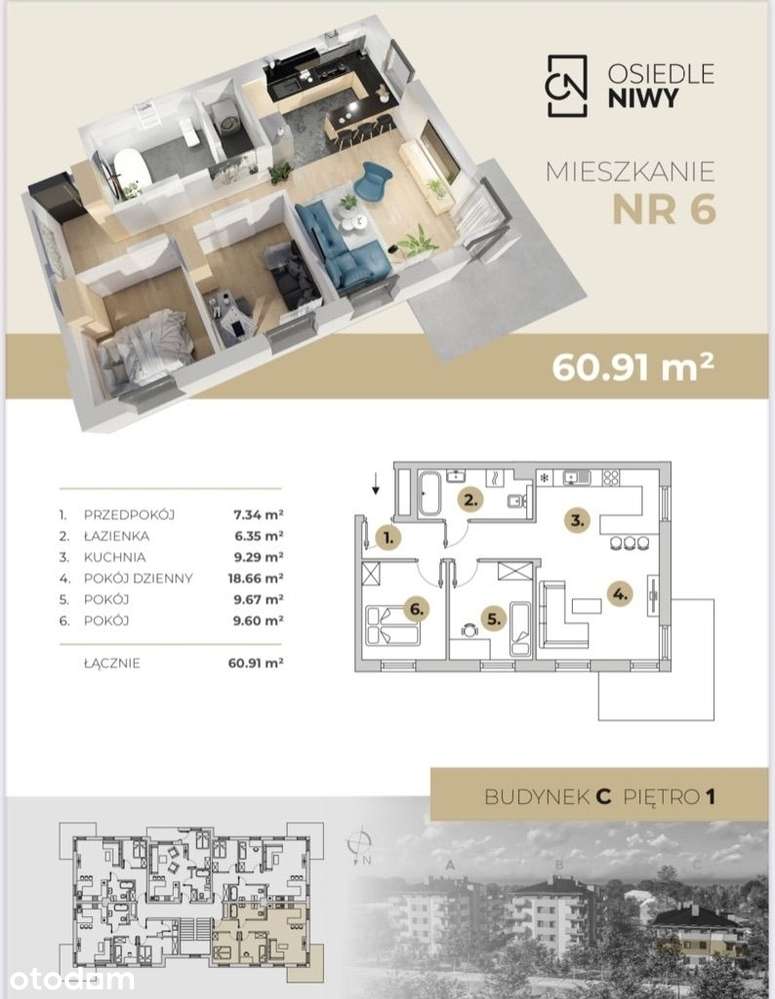 3 pokoje, I piętro, DUŻY BALKON, blok 2 piętrowy - Pełny obrazek: 2/28