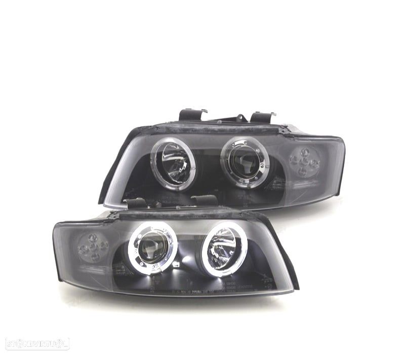 FARÓIS ANGEL EYES CCFL AUDI A4 B6 01-04 FUNDO PRETO - 1