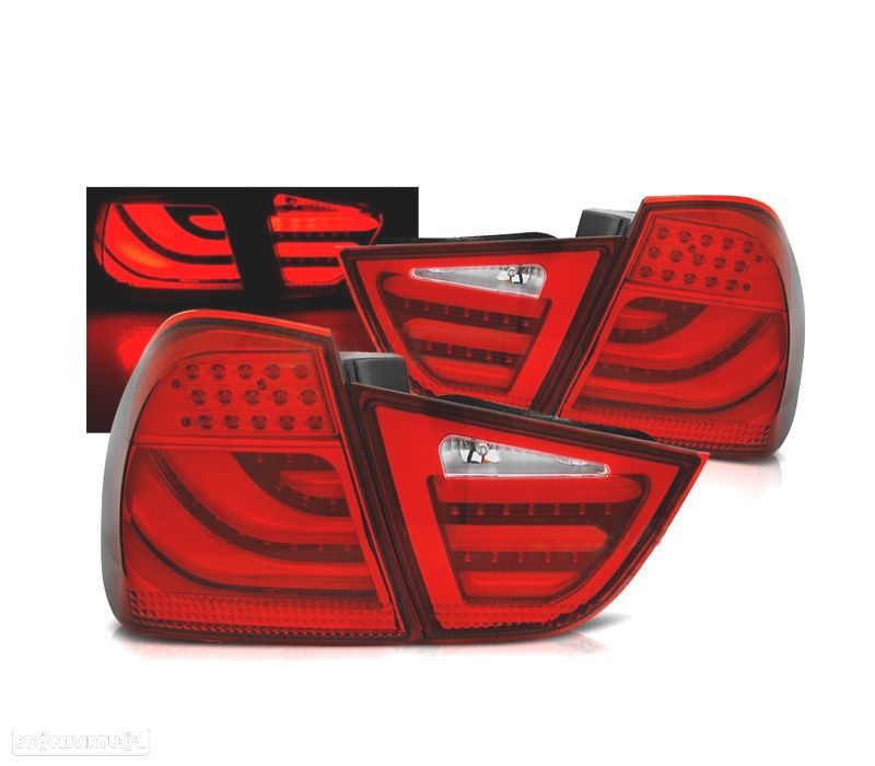 FAROLINS TRASEIROS BMW E90 08-12 LIGHT BAR VERMELHO CROMADO - 1