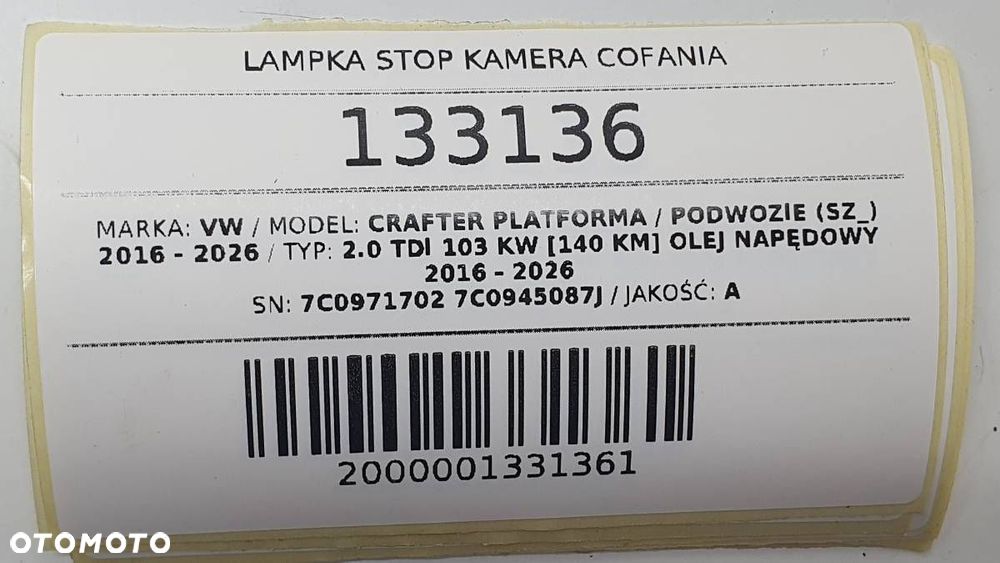 LAMPKA ŚWIATŁO STOP KAMERA COFANIA VW CRAFTER II 7C0971702 7C0945087J 2025 - 9