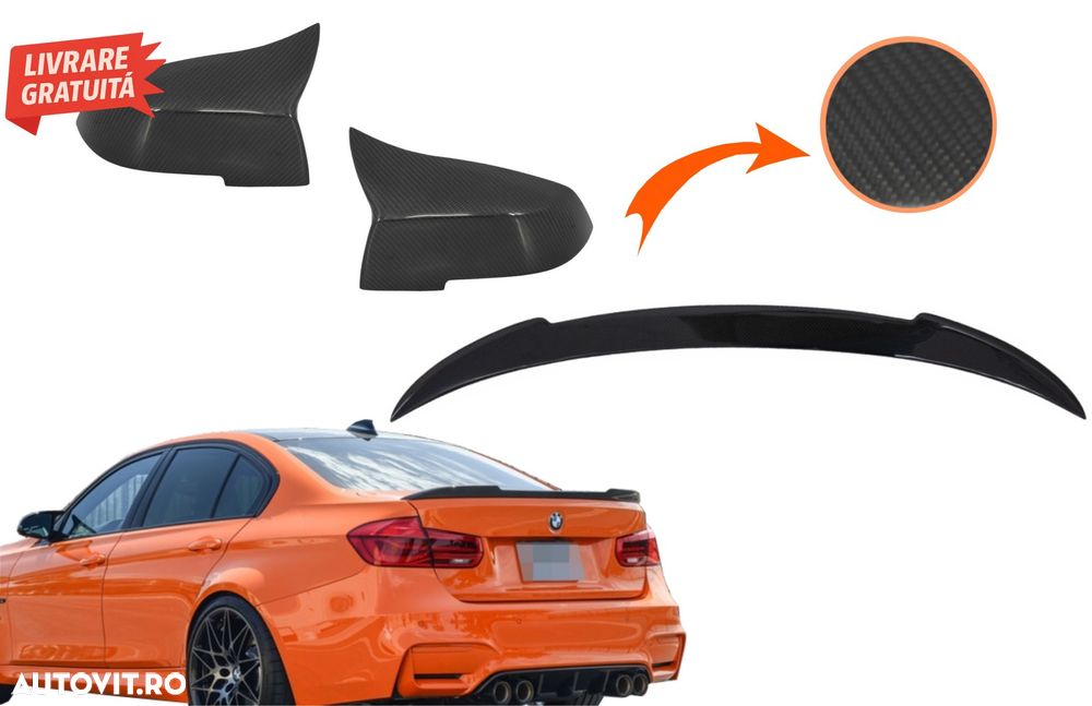 Capace oglinzi si Eleron Portbagaj BMW Seria 3 F30 (2011-2018) M4 Design Real Carb- livrare gratuita - 1