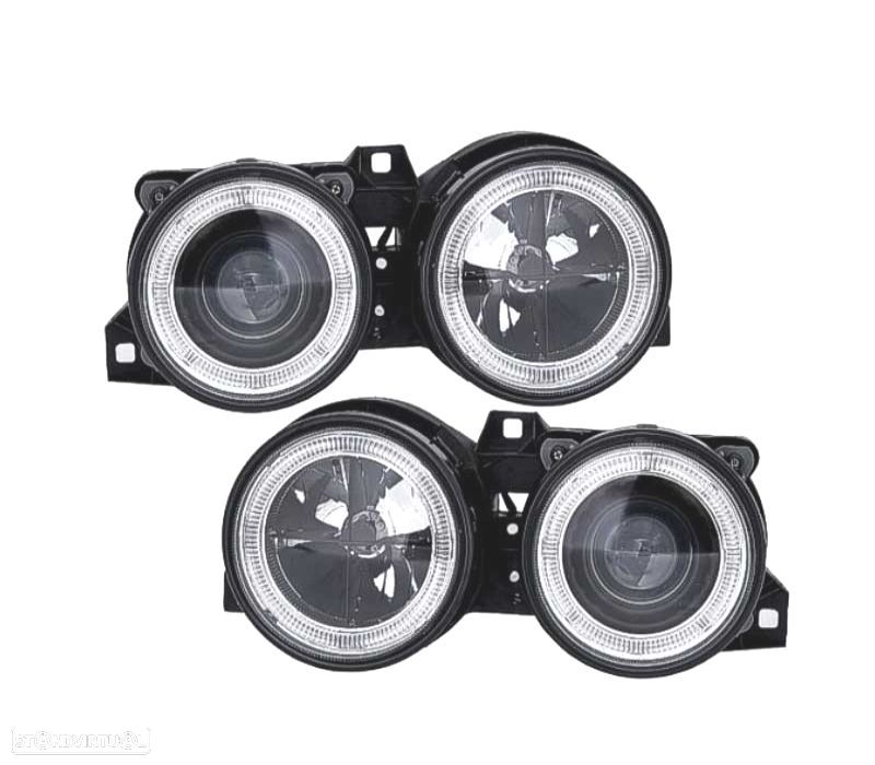 FARÓIS FRENTE ANGEL EYES BMW SERIE 3 E30 FUNDO PRETO - 1
