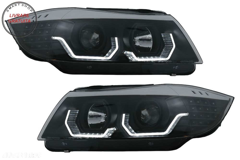 Faruri 3D LED Angel Eyes BMW Seria 3 Limousine E90 Touring E91 (03.2005-08.2008) L- livrare gratuita - 1
