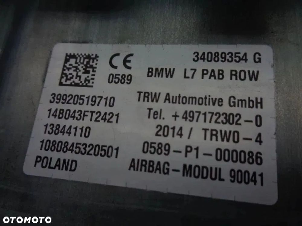 bmw f30 f31 poduszka pasażera konsoli airbag 34089354g - 4