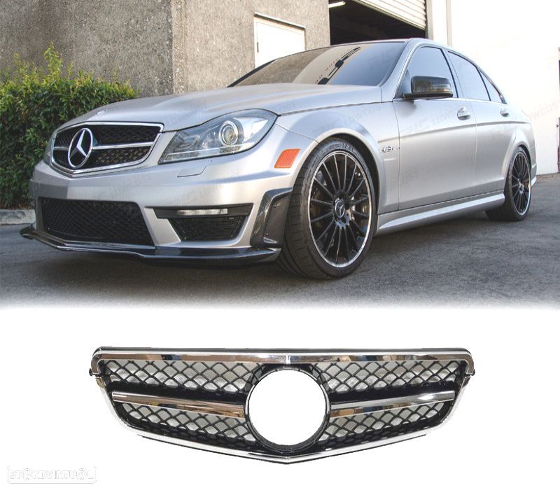 GRELHA FRONTAL MERCEDES W204 11-14 PRETO CROMO LOOK AMG C63 - 1