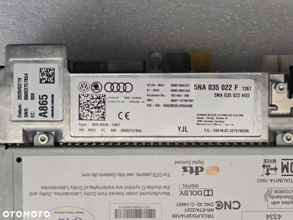 Moduł jednostka nawigacji MIB 2 5NA035022F - NOWE MAPY - 3