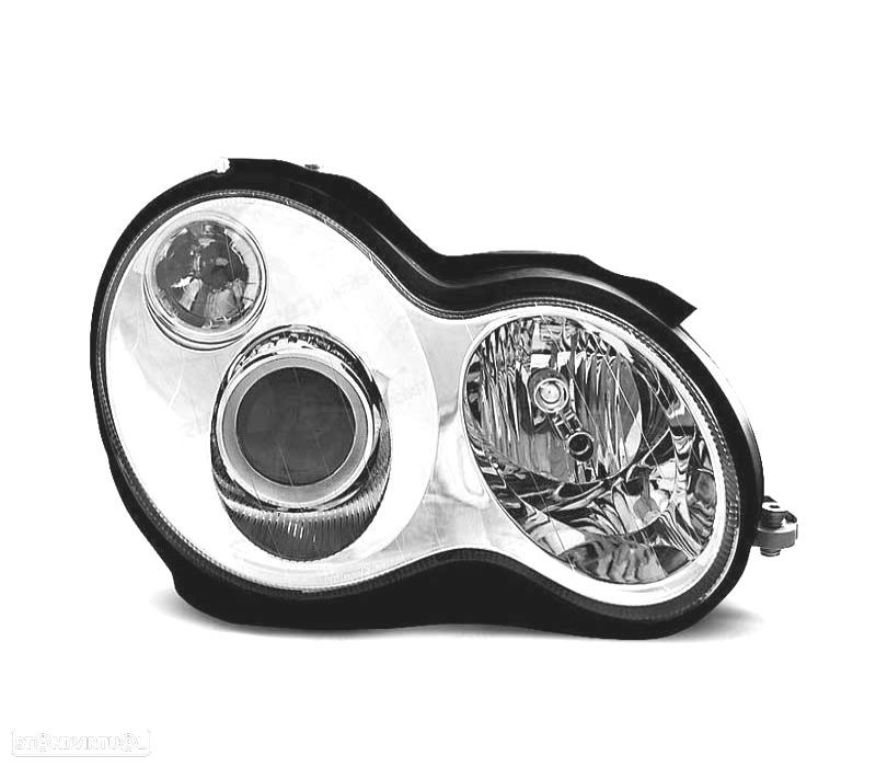 FARÓIS FRONTAIS MERCEDES CLASSE C W203 00-04 FUNDO CROMADO - 2