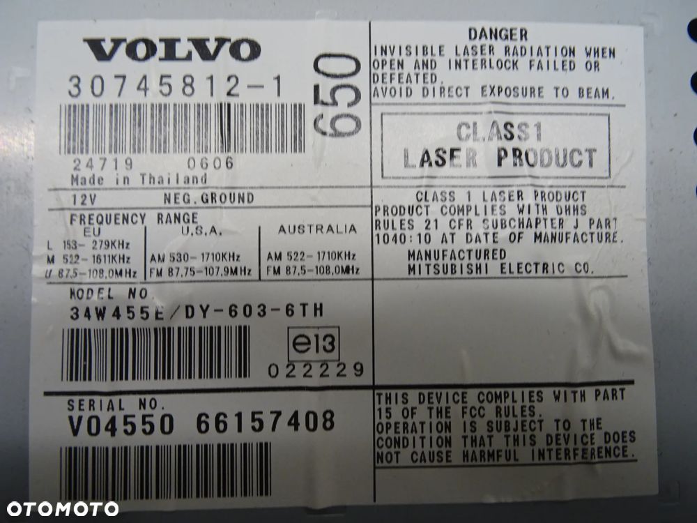 VOLVO XC70 01-07 2.5T 210KM RADIOODTWARZACZ 30745812-1 - 9