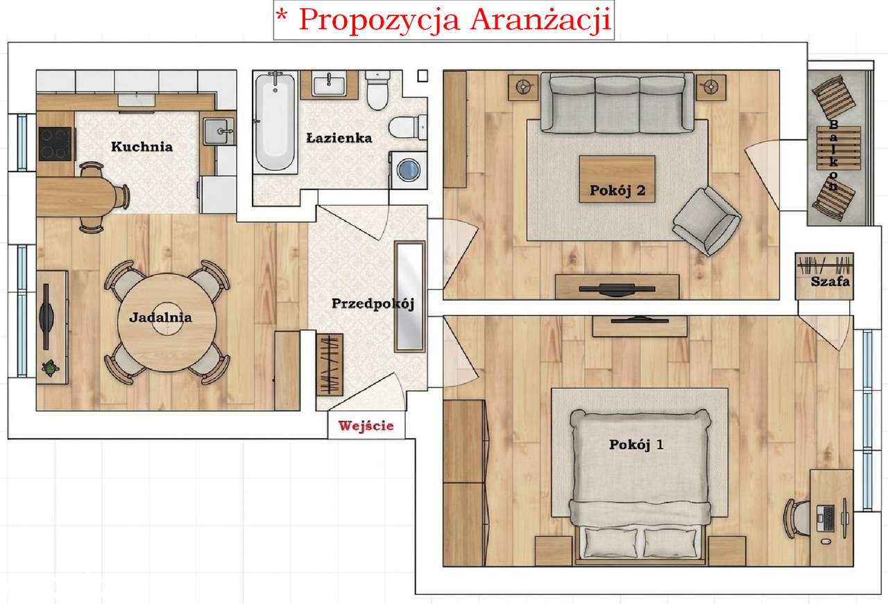 Klimontów, ul. Zapolskiej – 2 pokoje + jadalnia, 1 piętro.
