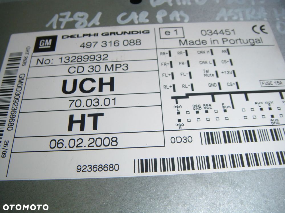 opel  astra h radio cd z wyświetlaczem 13289932 13301077 - 2