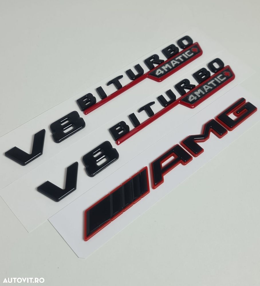 Pachet-Set-Embleme-Sigle-Logo-Stema-Bicolore-Mercedes-AMG+V8-Biturbo-Turbo-4Matic+-Aripi-GLE-C-E-CLS - 5
