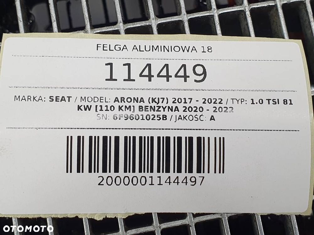 FELGA ALUMINIOWA SEAT ARONA KJ 5X100 7JX18 ET47 6F9601025B - 11