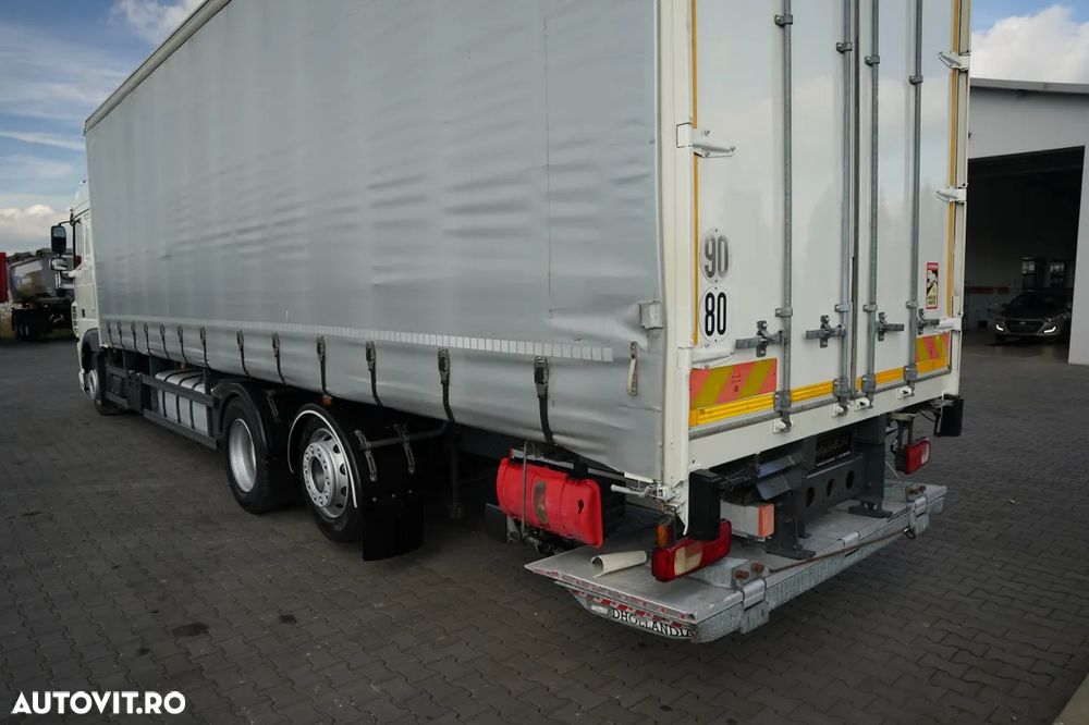 DAF XF 460 / 6x2 / PRELATĂ CULISANTĂ - 9,4 m / CAMION RIGID / PLATFORMĂ HIDRAULICĂ DHOLLANDIA - 1.500 kg /  I- PARK COOL / PODEA REZISTENTĂ (HEAVY-DUTY) / - 13