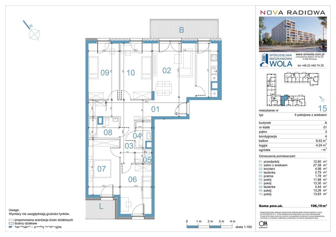 5-pokojowe mieszkanie 106m2 + balkon Bezpośrednio - Pełny obrazek: 2/9