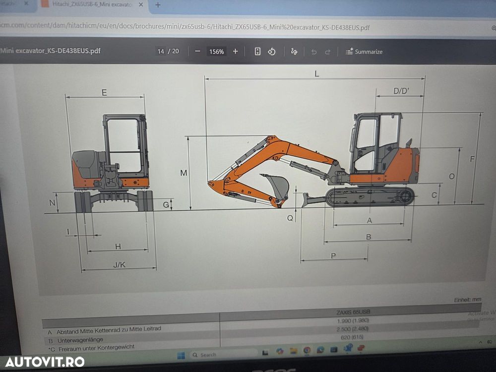 Hitachi ZX65-6, 2021, 2.005h, CUPLA RAPIDA+3 CUPE+PICON, senile cauciuc NOI, latime 2m, ad sapare 4,5m, Masa operatinala 6,5tone, inst picon, inst rotire, LAMA nivelare, aer cond, ridica 4tone,posibil leasing 4 ani, STARE FOARTE BUNA, PROMOTIE 51.900 EUR+Tva - 40