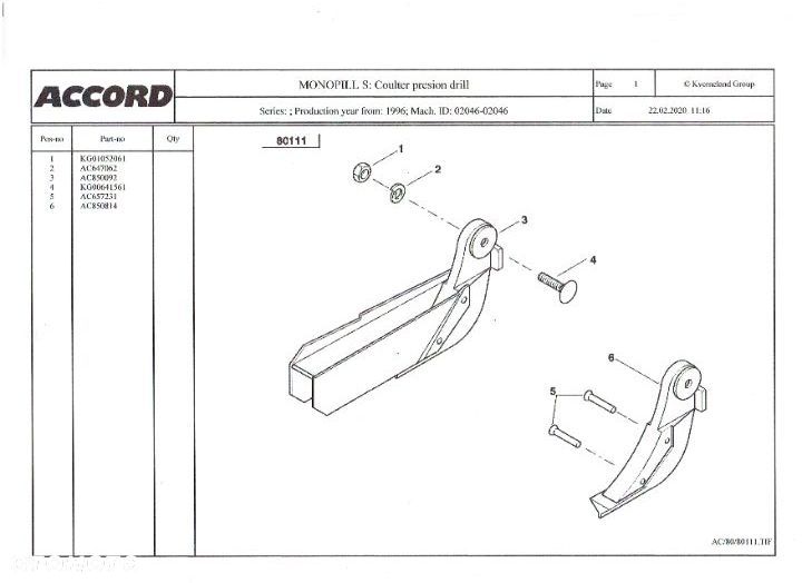 Redlica do buraków AC850092. Siewnik Accord Monopill S - 7
