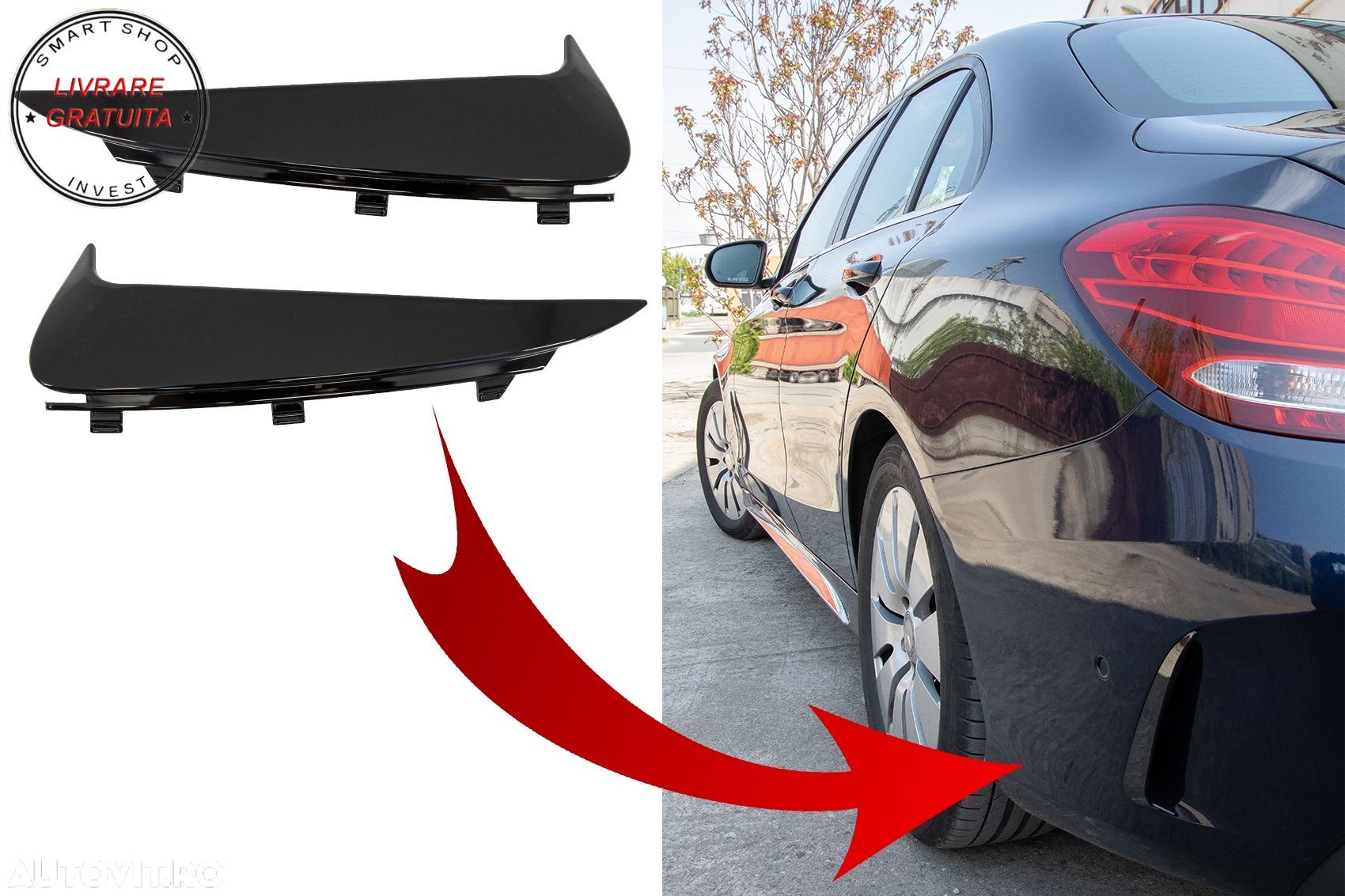 Ornamente bara Spate flapsuri Mercedes C Class W205 (2014-2020) Negru Lucios- livrare gratuita - 1