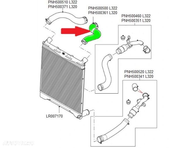 Furtun intercooler, supraalimentare Land Rover Range Rover Sport 2005-2013, diametru 45/55 mm, cauciuc, 4334PT-1 - 1