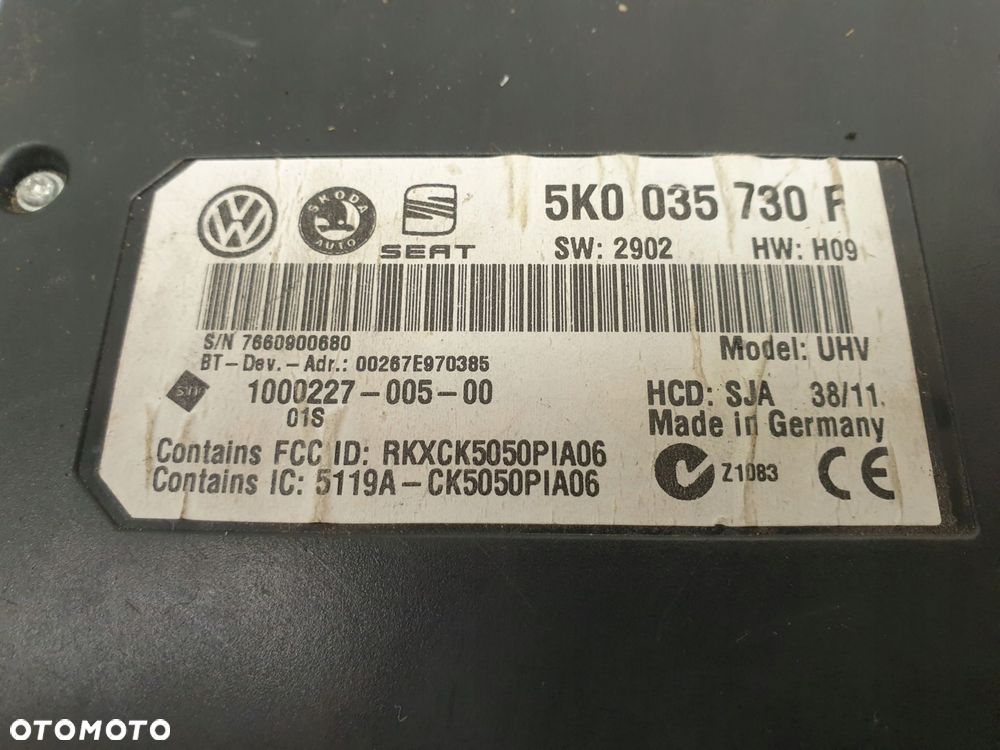VW Polo V MODUL BLUETOOTH Sterownik 5K0035730F - 2