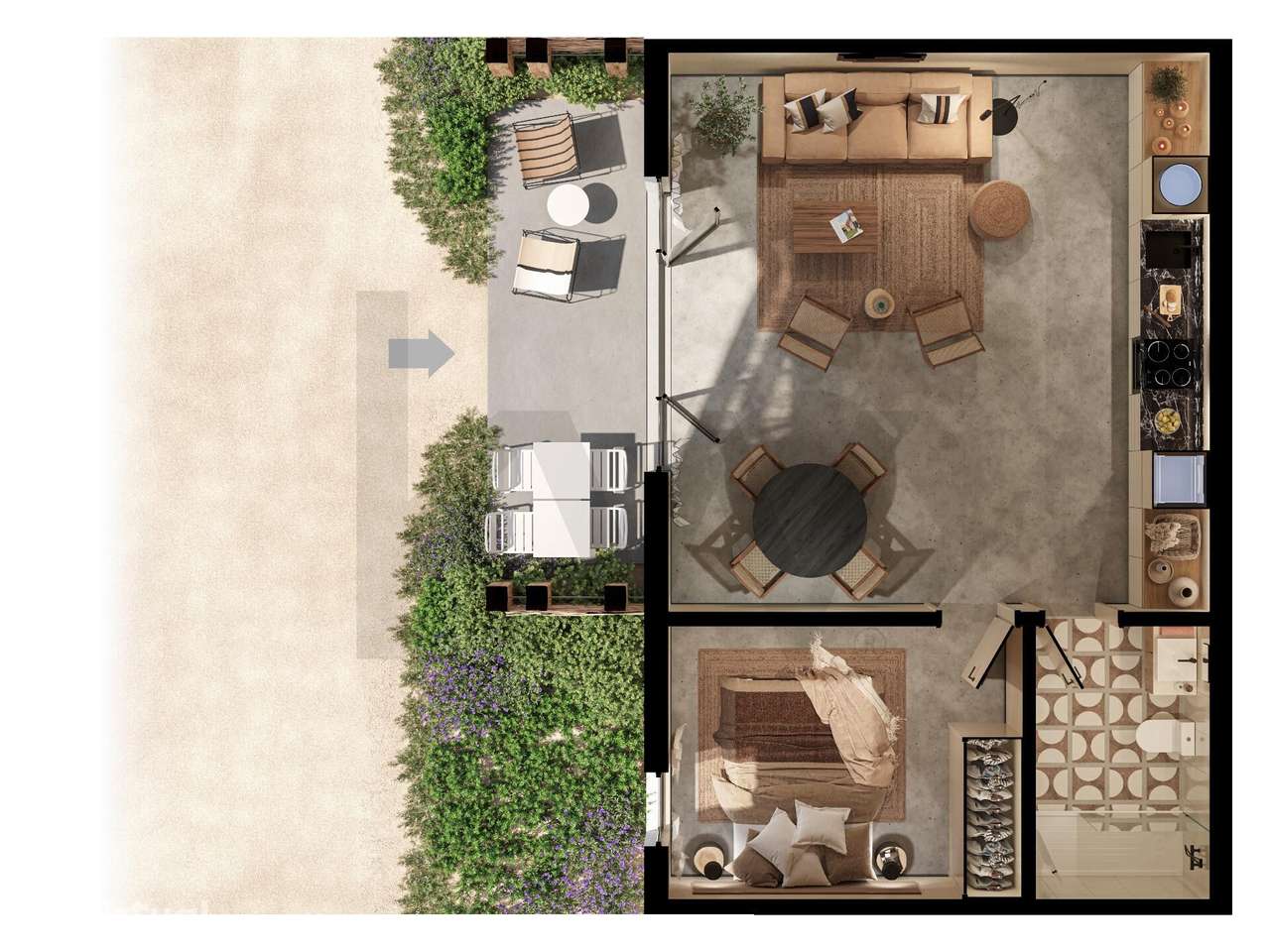 Lodge L1.6 – T1 | 53,55 m2 + 8,5 m2 exterior | €350.000 - Grande imagem: 5/7