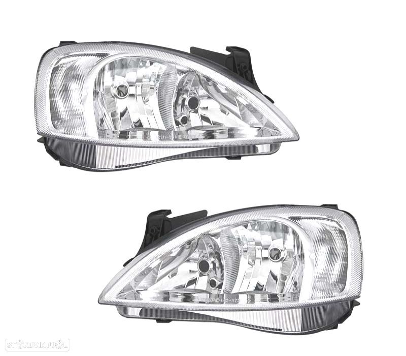 FARÓIS FRONTAIS PARA OPEL CORSA C FUNDO CROMADO - 1