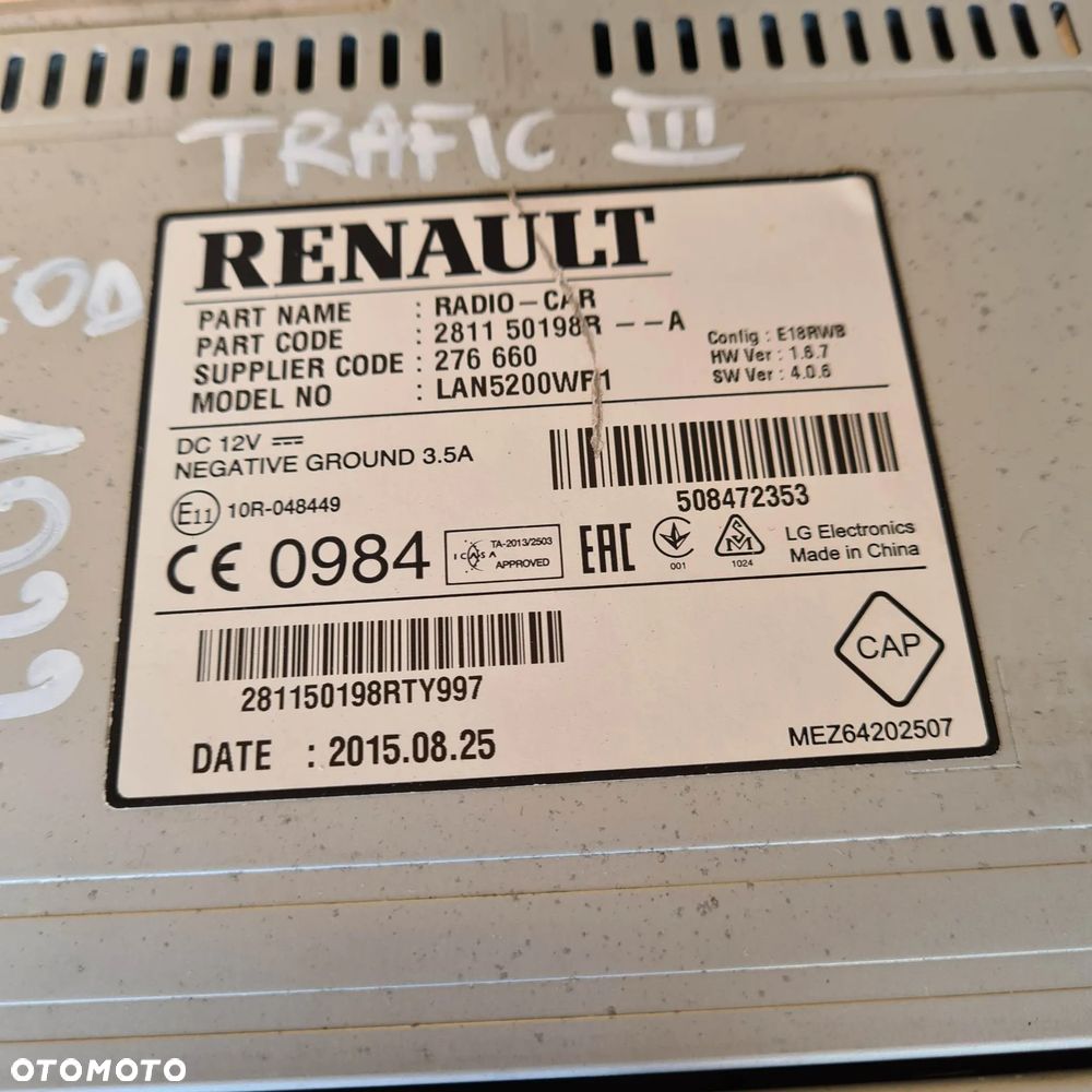 RENAULT TRAFIC III VIVARO B DACIA DUSTER RADIO NAWIGACJA KOD - 3