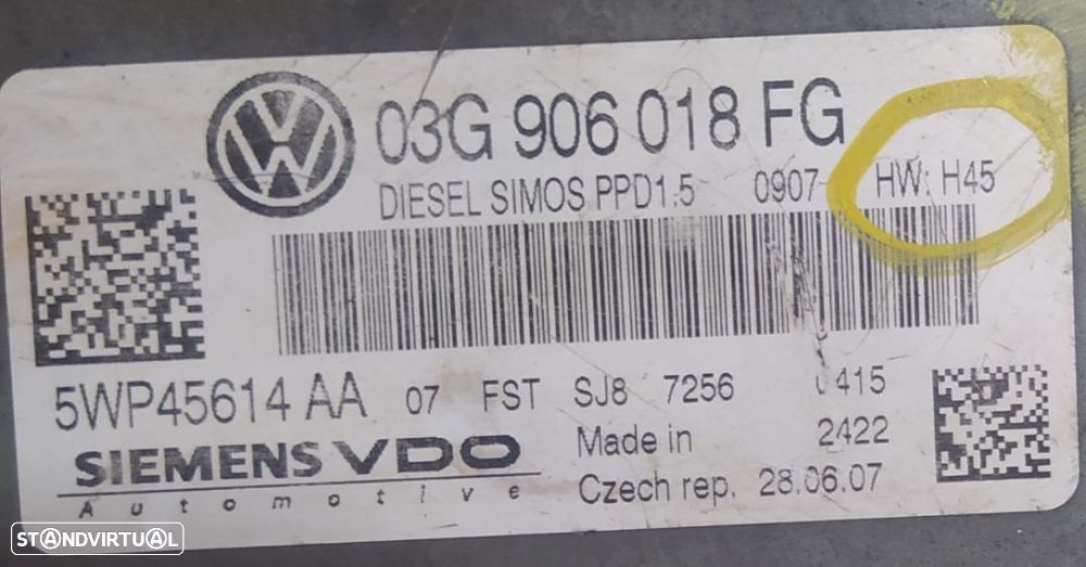 CENTRALINA Vw passat 2.0TDI SIEMENS VDO 5WP45614 AA / 03G906018FG / H45 - 4