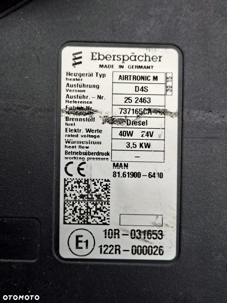 Ogrzewanie postojowe Webasto AIRTRONIC M D4S 3.5kW 81.61900-6410 MAN TGX TGS EURO 6 - 4