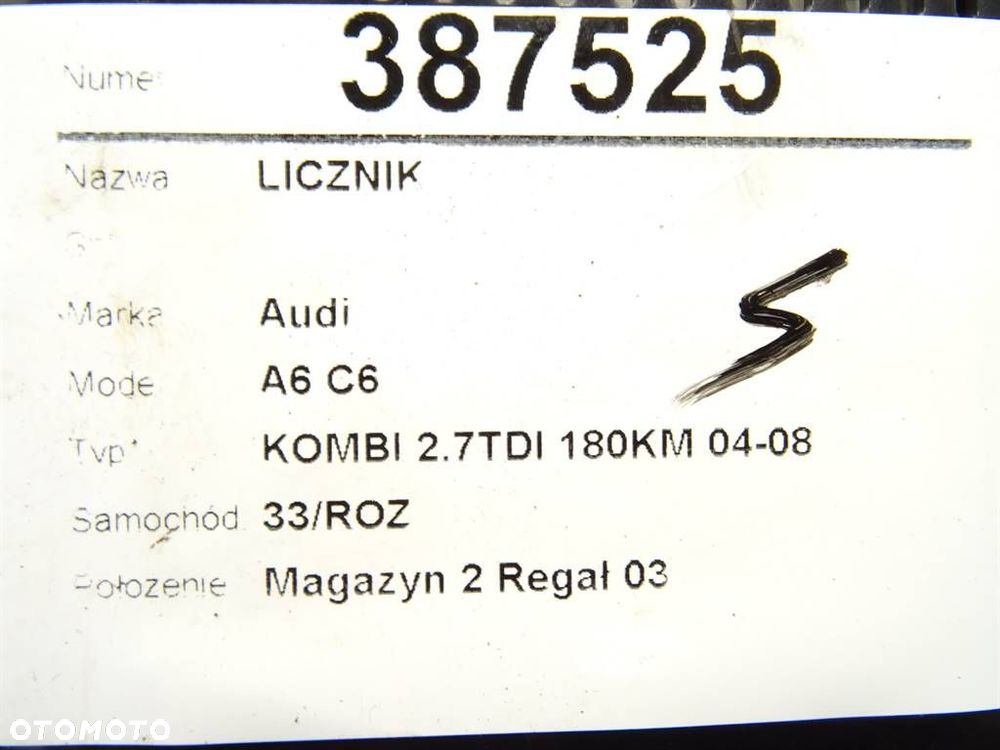 LICZNIK - 194.00 PLN - AUDI A6 C6 Avant (4F5) 2004 - 2011 2.7 TDI 132 kW [180 KM] olej napędowy - 6