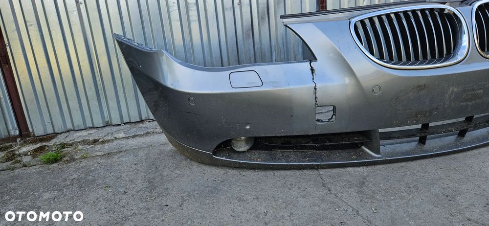 BMW 5 E60 E61 2003-2007 Kompletny zderzak przód Zderzak przedni pod czujniki parkowania PDC XENON spryskiwacze  KOLOR Silbergrau - 10