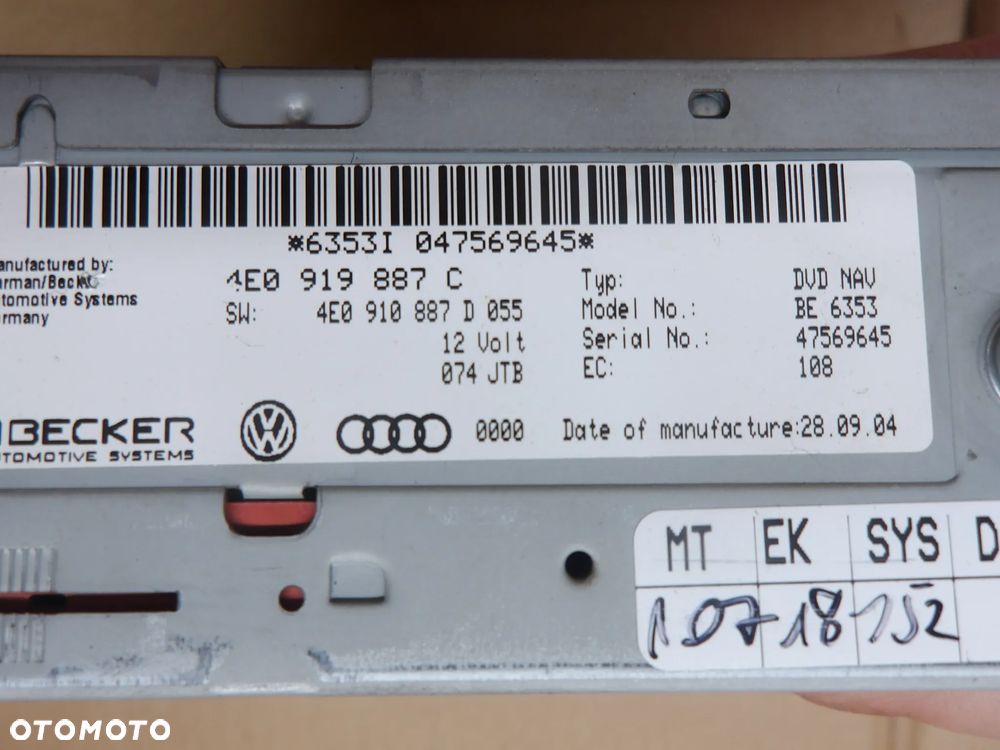 AUDI A6 C6 SEDAN 2.0TDI CZYTNIK NAWIGACJI 4E0919887C - 6