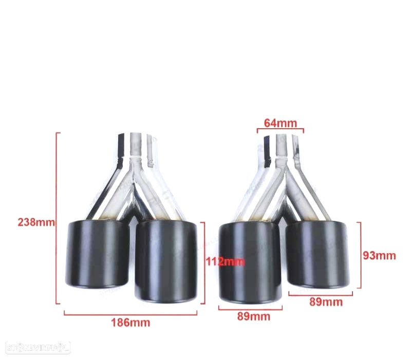 PONTEIRAS DE ESCAPE DUPLA UNIVERSAL 89MM EM INOX PRETO FUMADO - 2