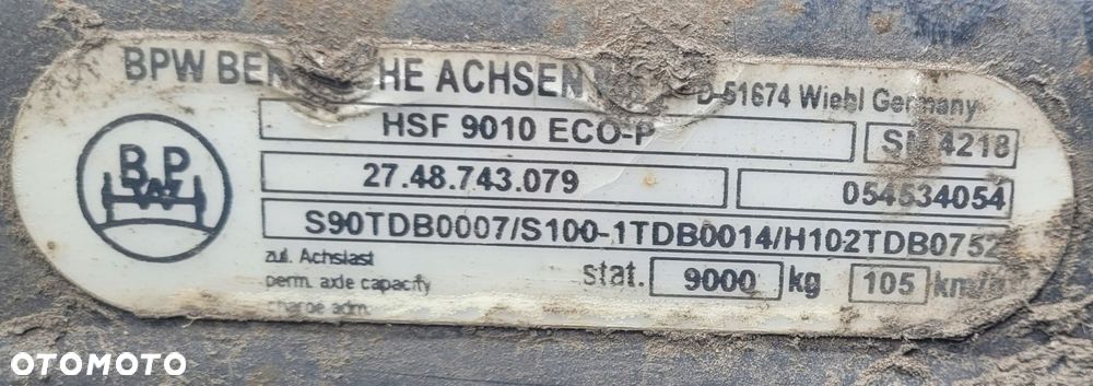OŚ BPW Z NACZEPY D51674 / 054534078 / 27.48.743.080 - 3