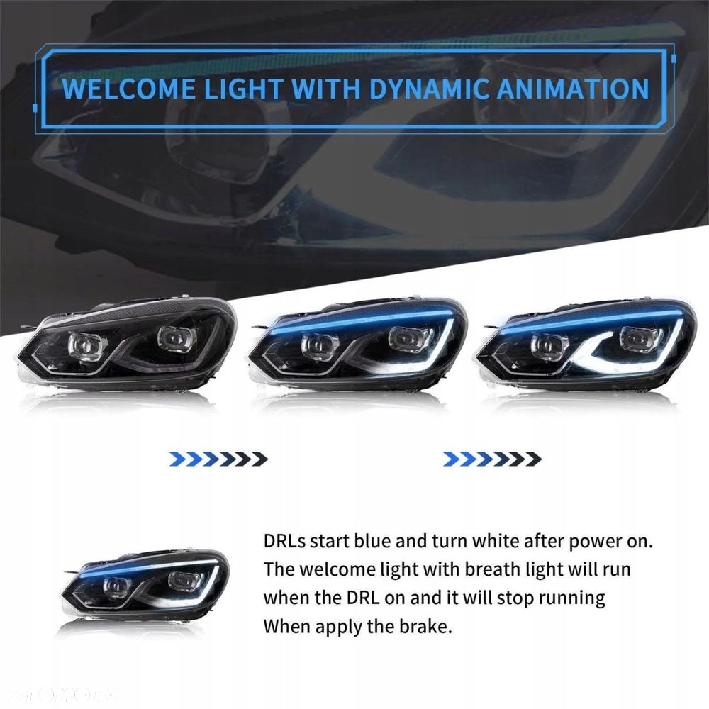 Reflektory Lampy kpl Vland Led Neon Tuning Animacje VW Golf VI 6 5k 2008-16 - 5