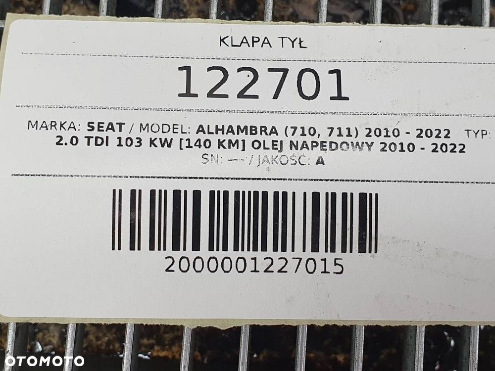 KLAPA TYŁ BAGAŻNIKA LA7W SREBRNA SEAT ALHAMBRA II 7N - 18