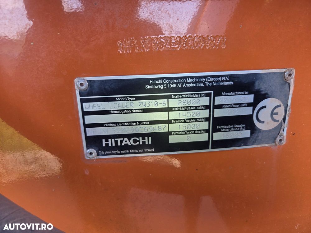 Hitachi ZW310-6, 2019, 7.734h, cupa 5mc, 28 tone, Gresare automata, Cantar, Anvelope Goodyear L5 70% ok, camera spate, consum 17,6l/h, descarca la 4,4m, motor 285CP, VIRARE JOYSTICK, revizii ok, STARE FOARTE BUNA, posibilitate leasing-PROMOTIE 98.750 eur+Tva - 24
