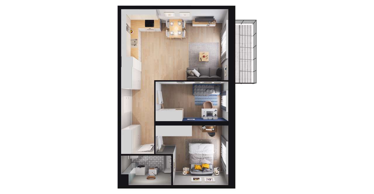 3-pokojowe mieszkanie 56m2 + balkon - Pełny obrazek: 2/12